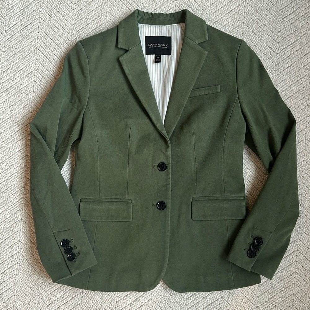 Banana Republic Long and Lean Olive Green Blazer Suit Jacket
